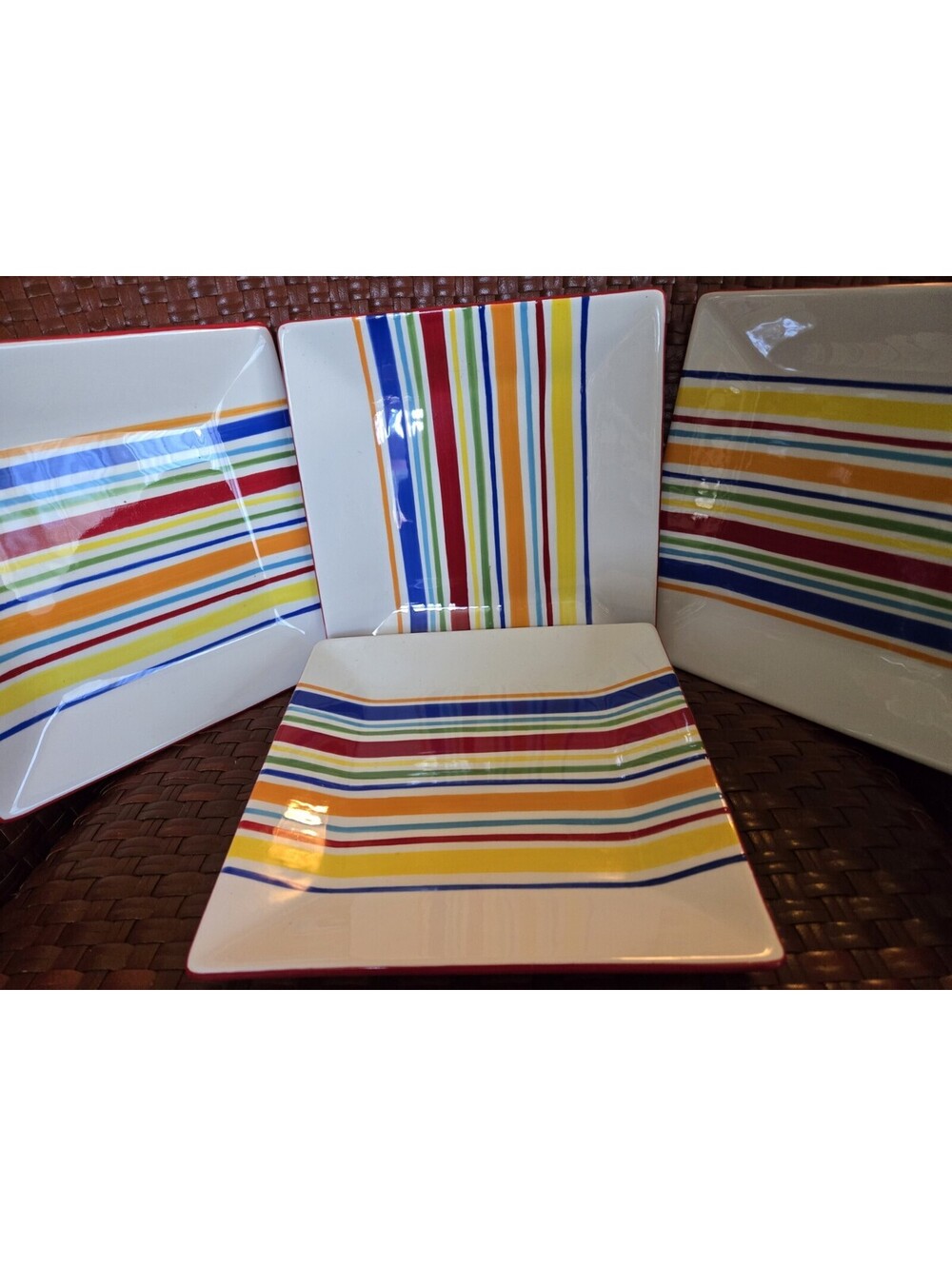 6 Sonoma Lifestyle "Summer Stripe" Square Luncheon or Small Dinner Plate 8.75" W